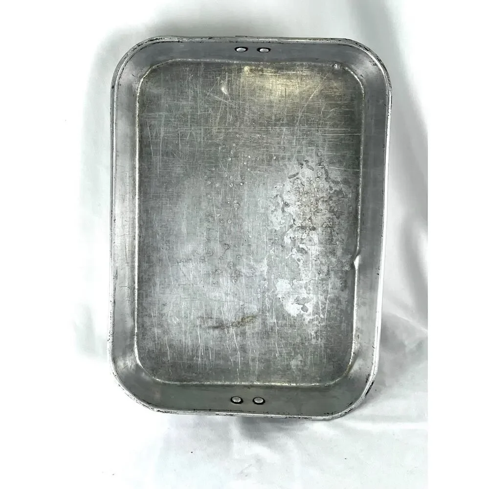 Vintage Pure Aluminum Roasting Pan Made in USA Rectangular 14x10 Bakeware